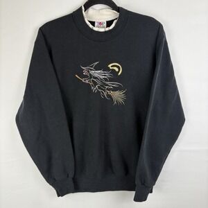 Vintage Top Threads Embroidered Witch Halloween Sweater Pullover Thick Medium